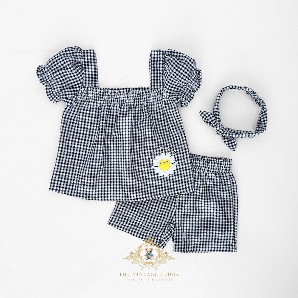 NWT Pretty Girls 3 Piece Matching Set Blouse Shorts & Headband Sunflower 6M